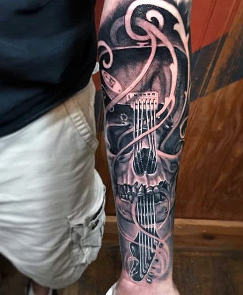 Half Sleeve Guitar Music Male Tattoos