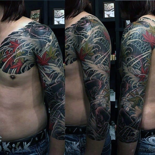 Half Sleeve Guys Cover Up Japanese Tattoo Design Ideas