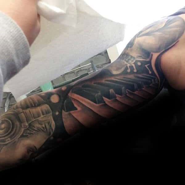 Half Sleeve Guys Piano Tattoos