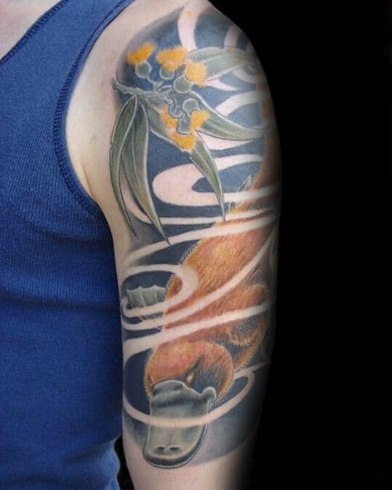 Half Sleeve Guys Platypus Tattoo Deisgns