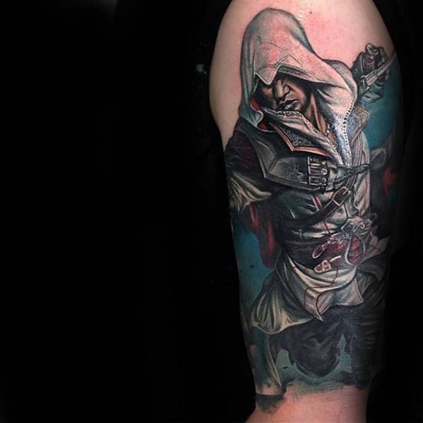 Half Sleeve Guys Video Game Character Assassins Creed Tattoo Ideas