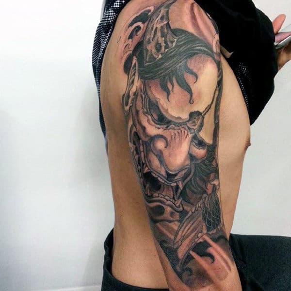 Half Sleeve Hannya Mask Tattoos For Guys