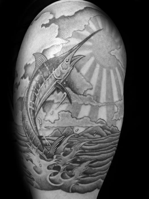 Half Sleeve Incredible Marlin Tattoos For Men