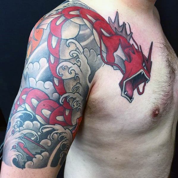 Half Sleeve Japanese Gyarados Mens Tattoo Ideas