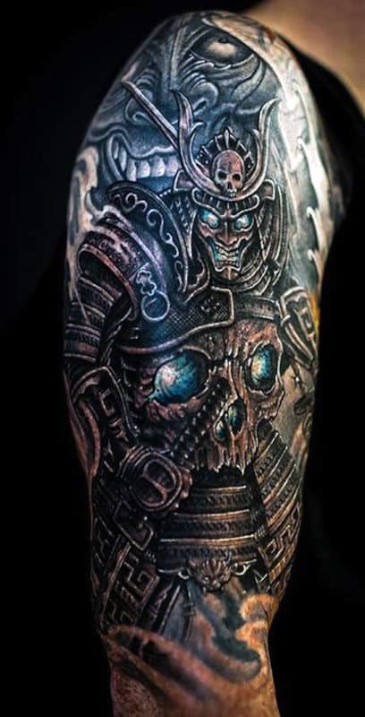 Half Sleeve Japanese Samurai Warrior Tattoo Designs Men