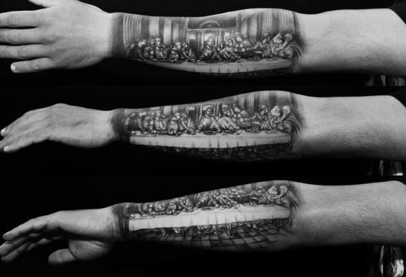 Half Sleeve Lower Forearm Last Supper Guys Tattoos