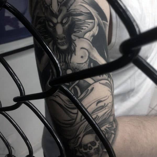 Half Sleeve Male Baphomet Figure Tattoo Ideas