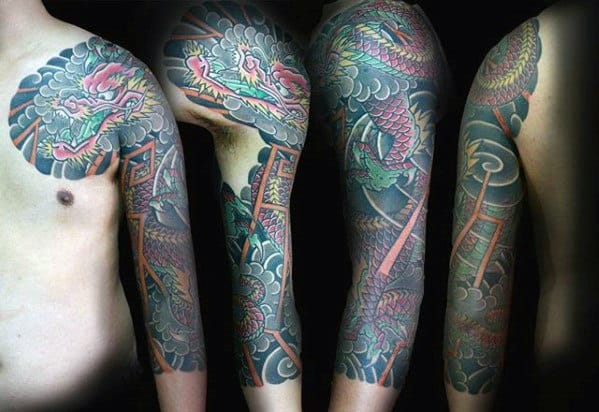 Half Sleeve Male Japanese Dragon Cloud Tattoo Inspiration