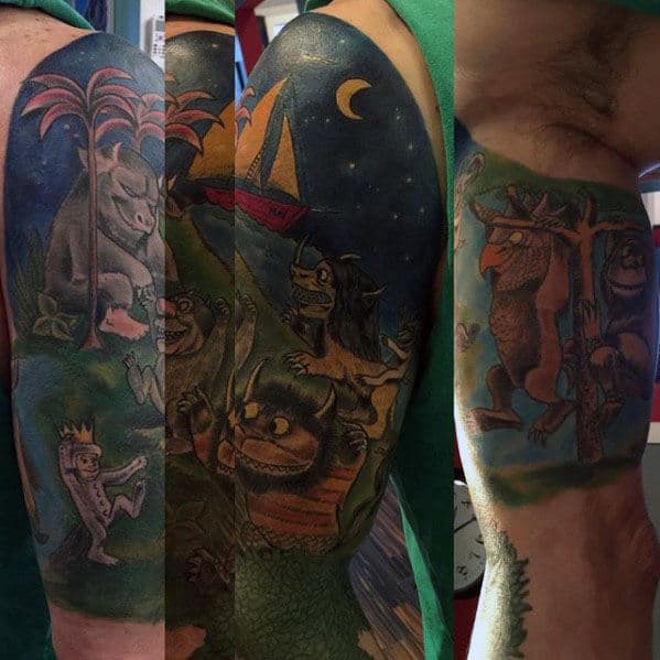 Half Sleeve Male Painted Where The Wild Things Are Tattoos
