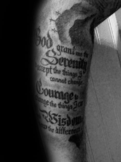 Half Sleeve Male Serenity Prayer Tattoo Ideas