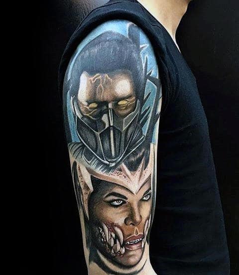 Half Sleeve Male Themed Mortal Kombat Tattoos