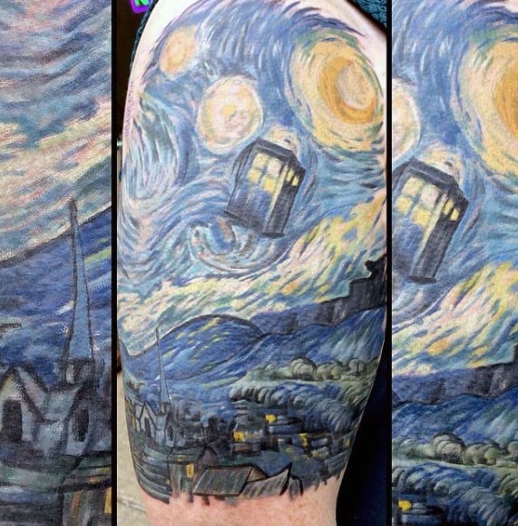 Half Sleeve Male Vincent Van Gogh Painting Tattoo