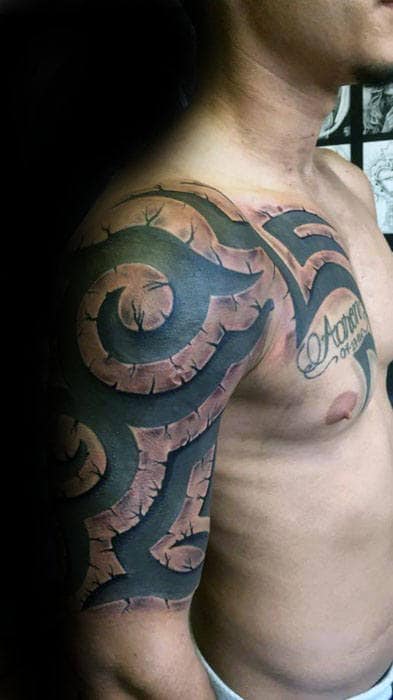 Half Sleeve Manly 3d Tribal Tattoo Inspiration For Males