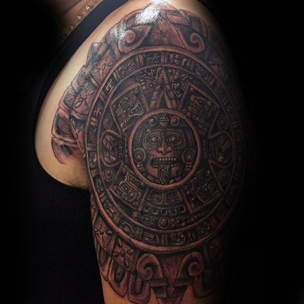 Half Sleeve Mayan Calender Tattoo Designs For Guys