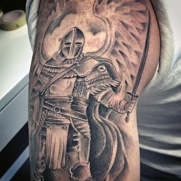Half Sleeve Medieval Knight Tattoo For Men