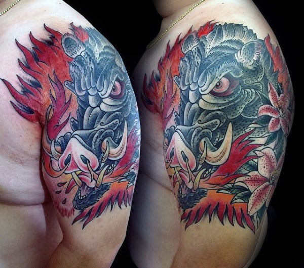 Half Sleeve Mens Angry Boat Tattoo Designs