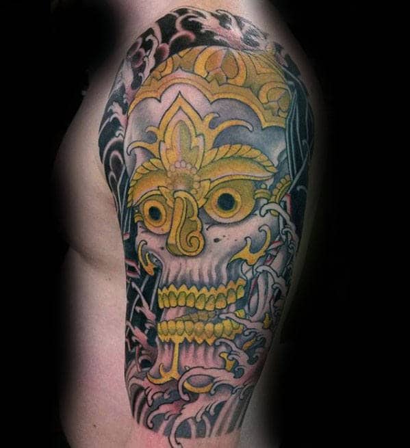 Half Sleeve Mens Gold Skull Japanese Tattoos