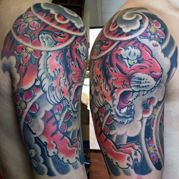 Half Sleeve Mens Japanese Tiger Tattoo Designs