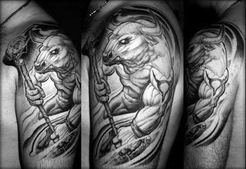 Half Sleeve Mens Minotaur Tattoo Design Inspiration
