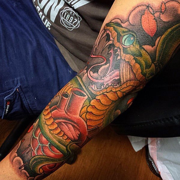 Half Sleeve Men's Snake Skin Tattoo