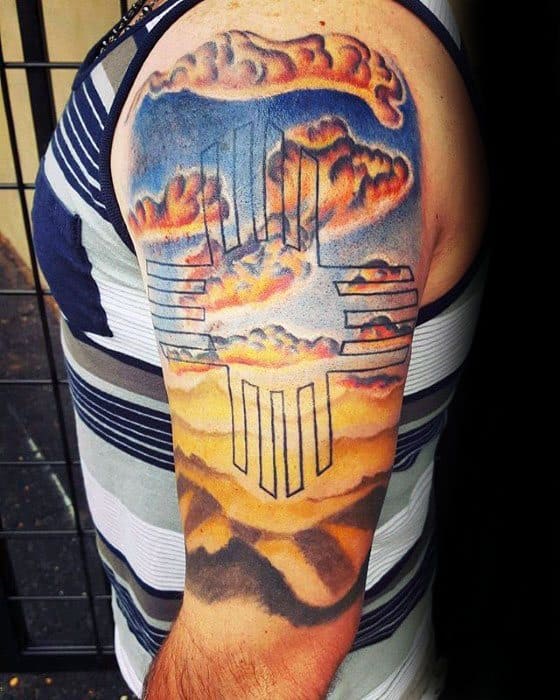 Half Sleeve Mens Zia Tattoo Design Ideas