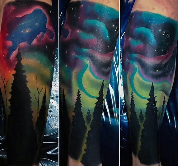 Half Sleeve Northern Lights Night Sky Tattoos For Guys