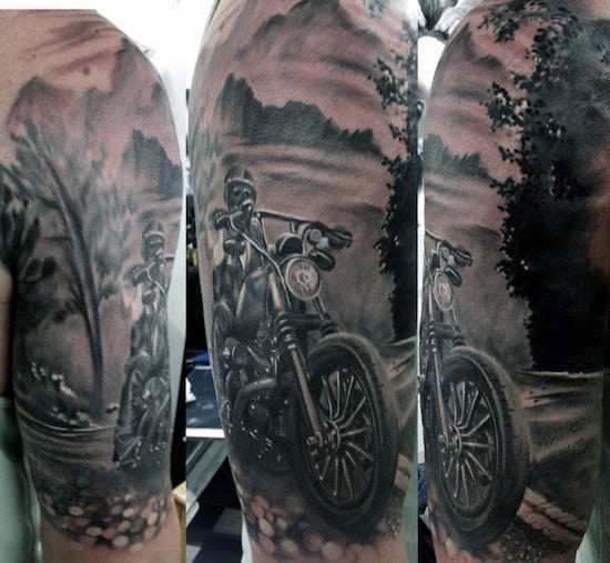 Half Sleeve Open Road Biker Guys Tattoo Inspiration