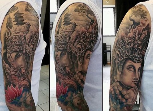 Half Sleeve Ornate Ganesh Tattoos For Guys
