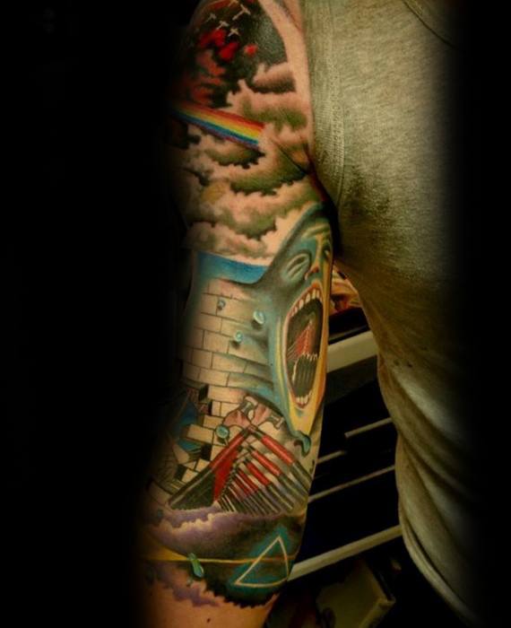 Half Sleeve Pink Floyd Tattoo Designs On Gentleman