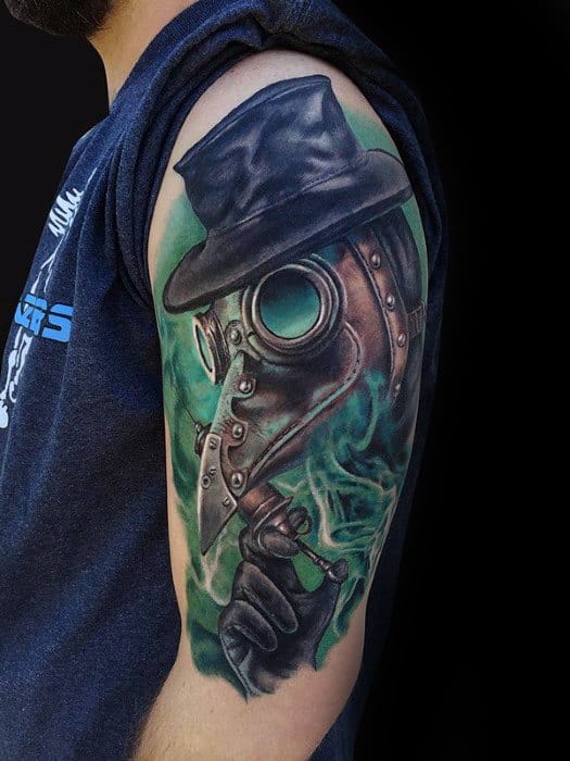 Half Sleeve Plague Doctor Tattoos Guys