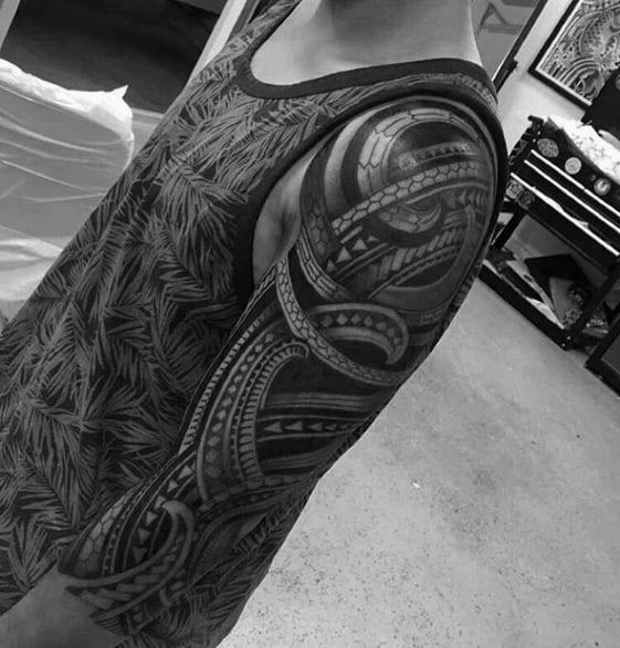 Half Sleeve Polynesian Awesome Tribal Tattoo Designs For Guys