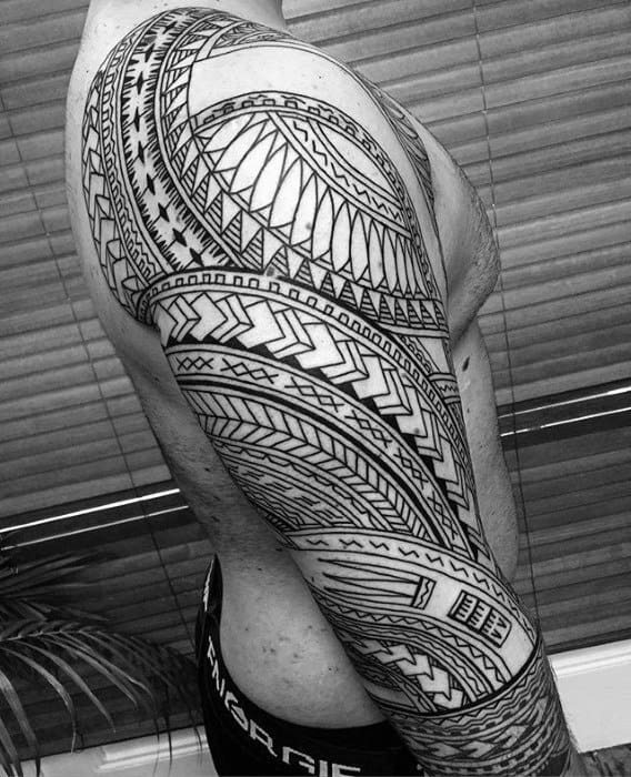Half Sleeve Polynesian Male Sick Tribal Tattoos