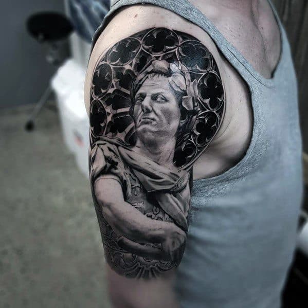 Half Sleeve Realistic Guys Tattoos With Roman Statue Design