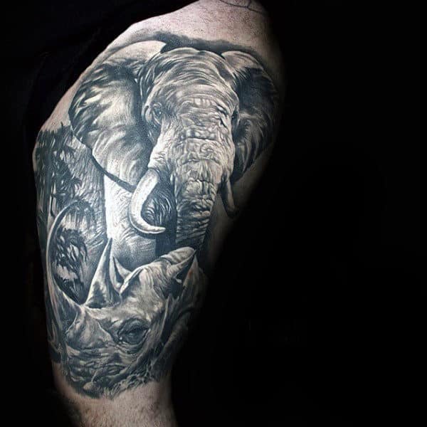 Half Sleeve Rhino Elephant Tattoos For Men
