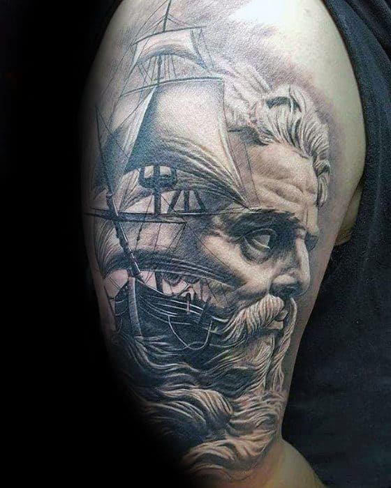 Half Sleeve Sailing Ship Morph Mens Tattoo Ideas