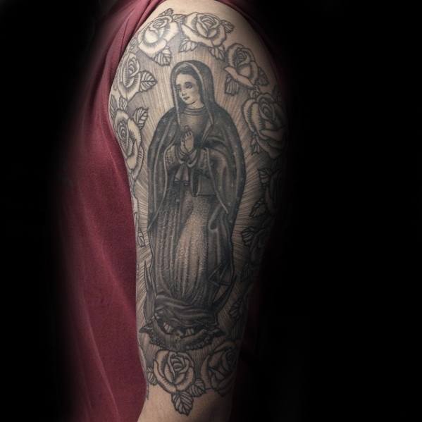 Half Sleeve Shaded Guadalupe Tattoo Design Ideas For Males