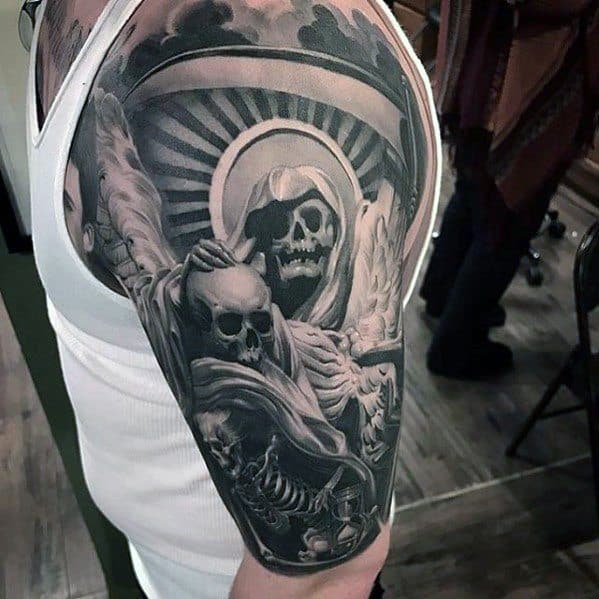 Half Sleeve Skull And Skeleton Mens Unique Tattoo Design Ideas