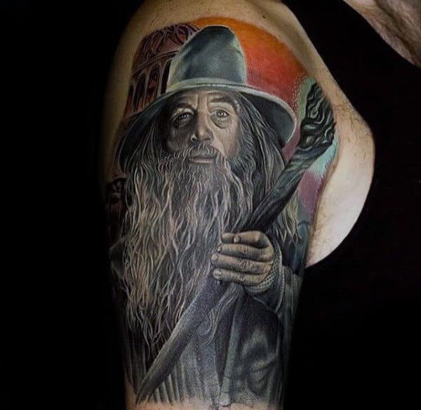 Half Sleeve Tattoo Of Gandalf Form Lord Of The Rings For Men