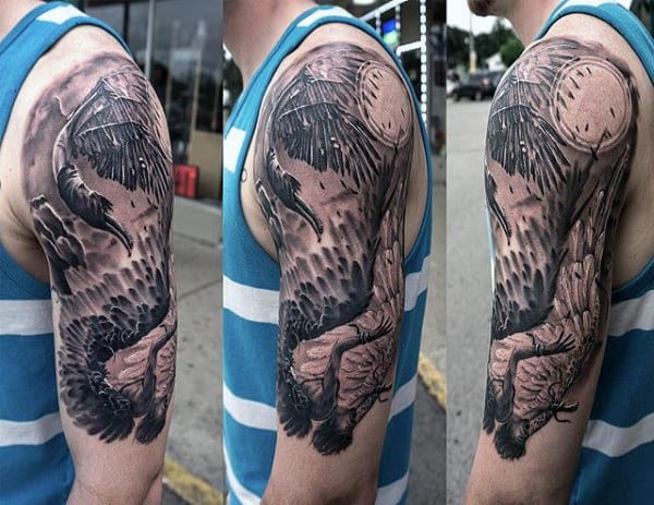 Half Sleeve Tattoo Of Icarus Wings On Gentleman