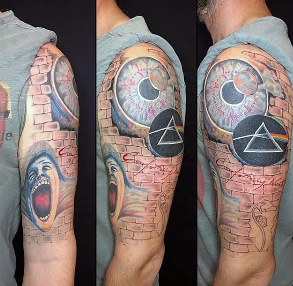 Half Sleeve Themed Pink Floyd Guys Tattoo Design Ideas