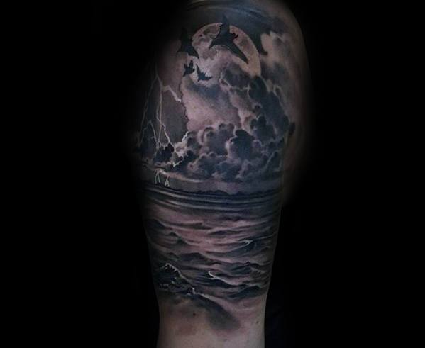 Half Sleeve Thunderstorm Tattoo Designs For Guys