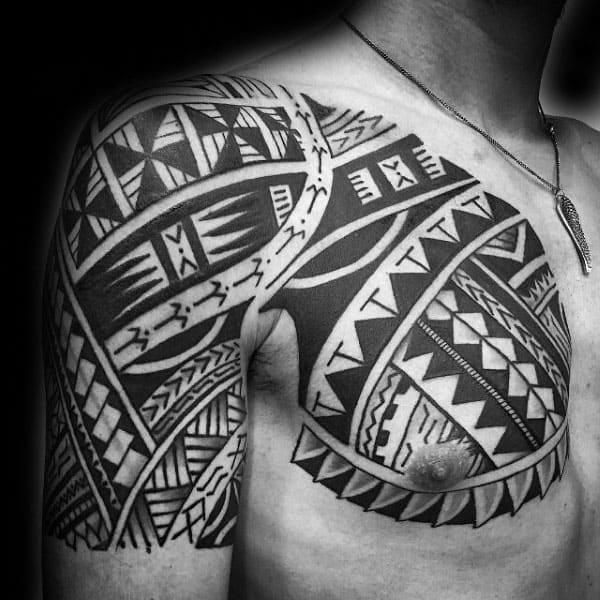 Half Sleeve Tribal Tattoos On Arm And Chest For Men