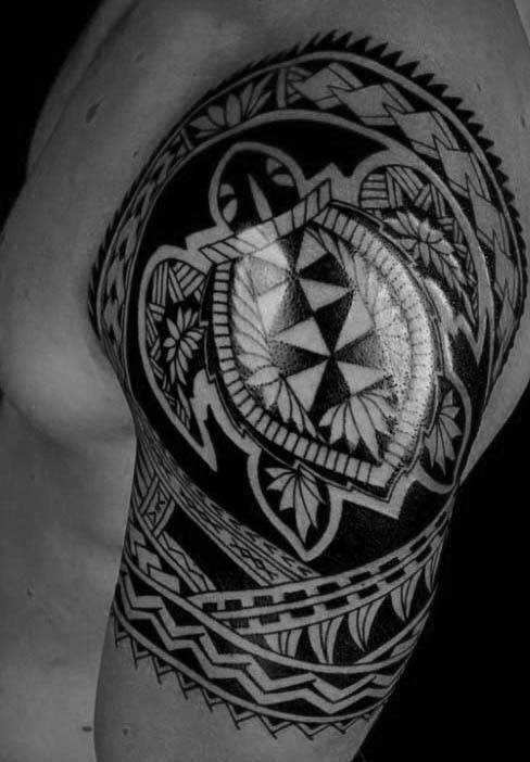 Half Sleeve Tribal Turtle Male Tattoo Ideas