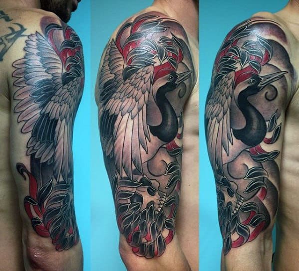 Half Sleeve Unique Crane Tattoo Ideas For Men