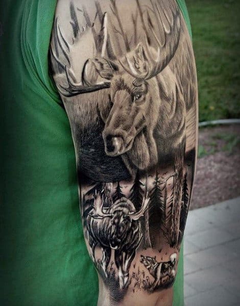 Half Sleeve Cool Men's Hunting Tattoos