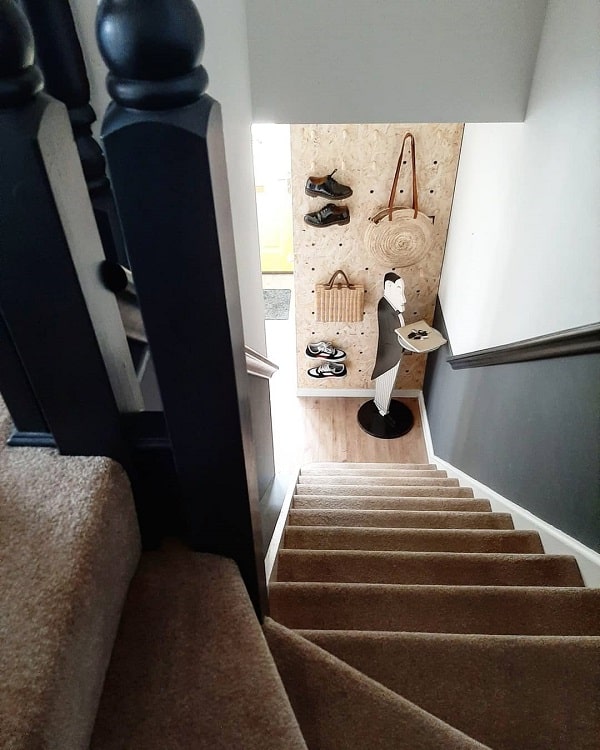 hallway pegboard storage