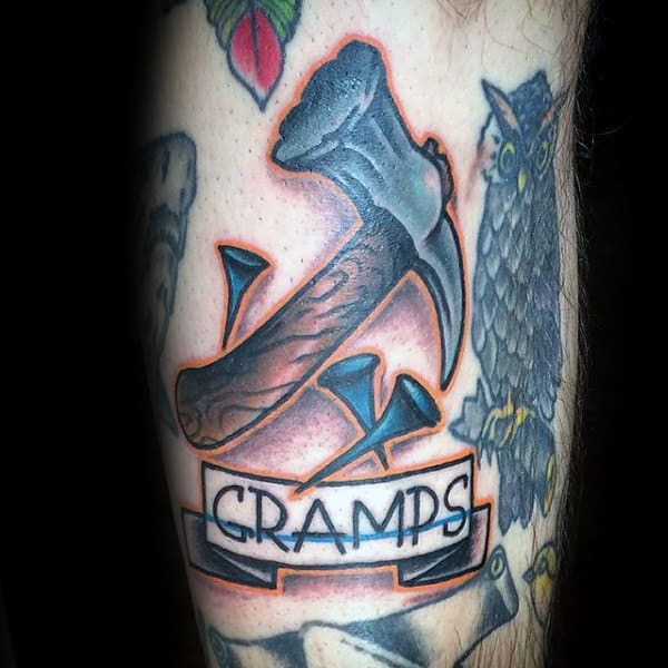 Hammer With Nails Mens Old School Grandpa Tribute Tattoo Designs