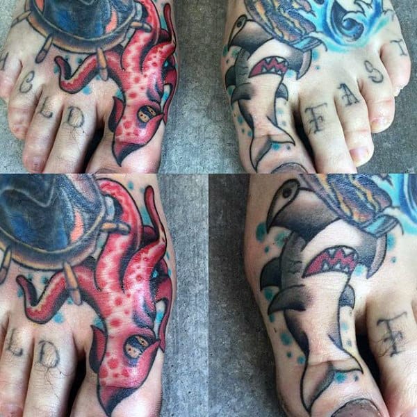 Hammerhead Shark Foot Mens Tattoos