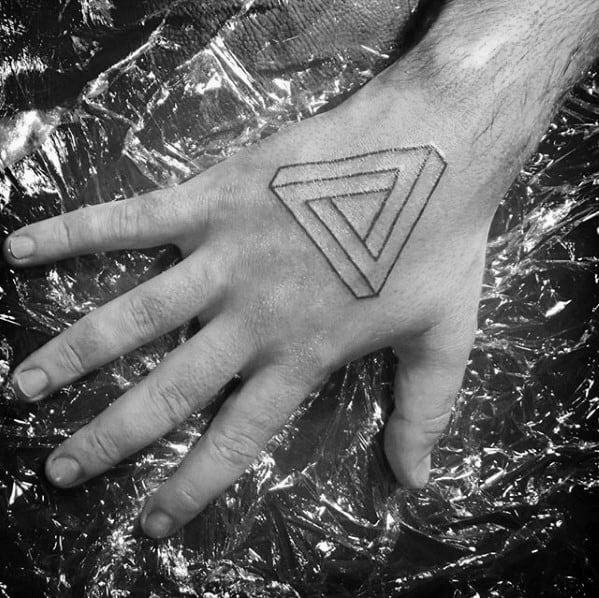 Hand Black Ink Lines Mens Penrose Triangle Tattoo Design Inspiration