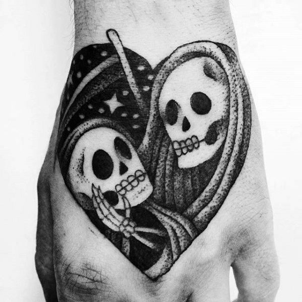 Hand Heart Traditional Reaper Male Tattoos